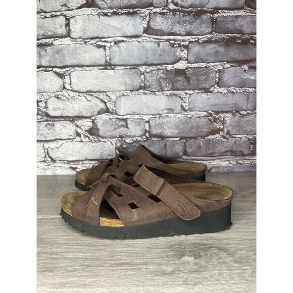 Spring Step Brown Suede Leather Cork Slide Wedge Sandals Women’s Sz 39EU/8.5M US - Picture 11 of 16